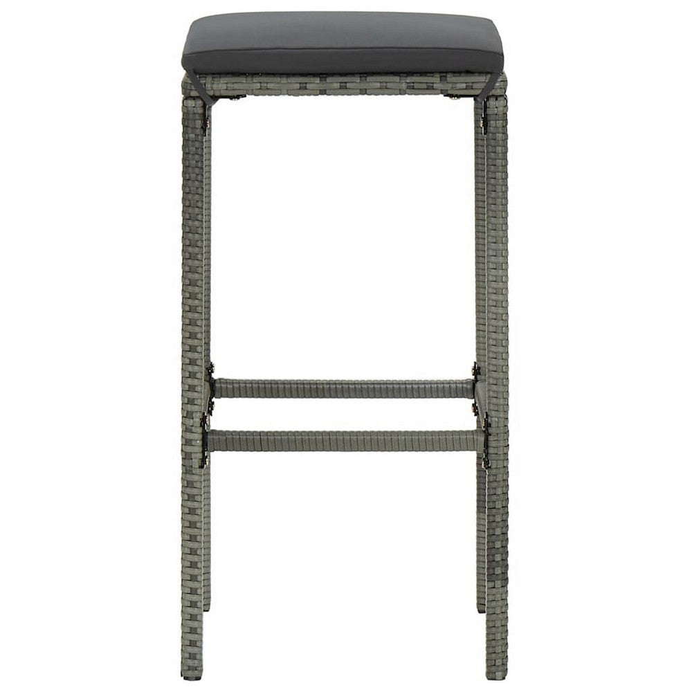 Vian Outdoor Barstool Set of 2 Gray Poly Rattan and Polyester Seats BM326386