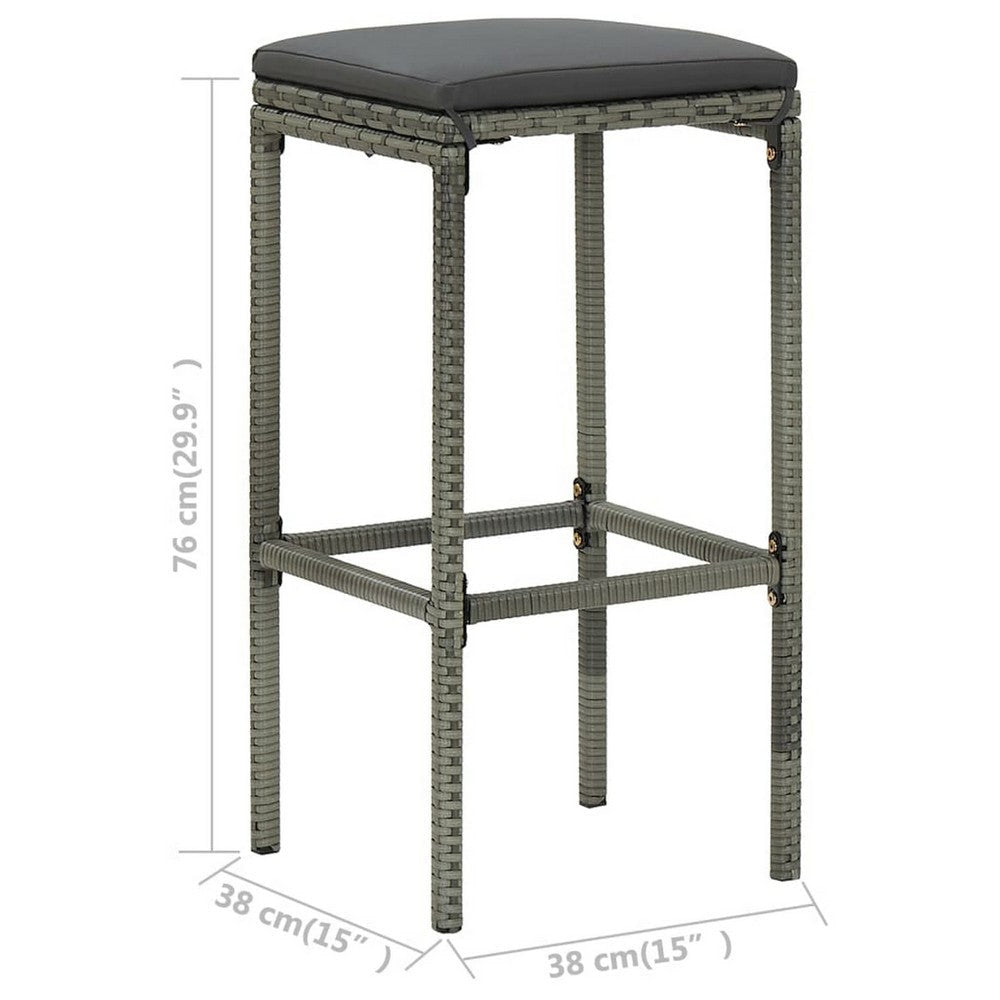 Vian Outdoor Barstool Set of 2 Gray Poly Rattan and Polyester Seats BM326386