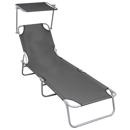 Keli Folding Sun Chaise Lounger with Overhead Canopy 74" Gray Aluminum