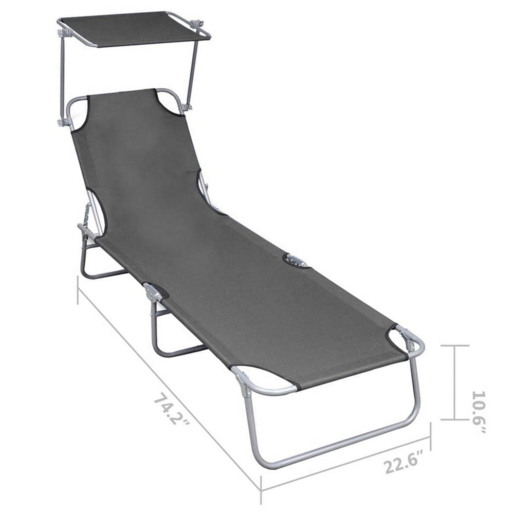 Keli Folding Sun Chaise Lounger with Overhead Canopy 74’’ Gray Aluminum BM326387