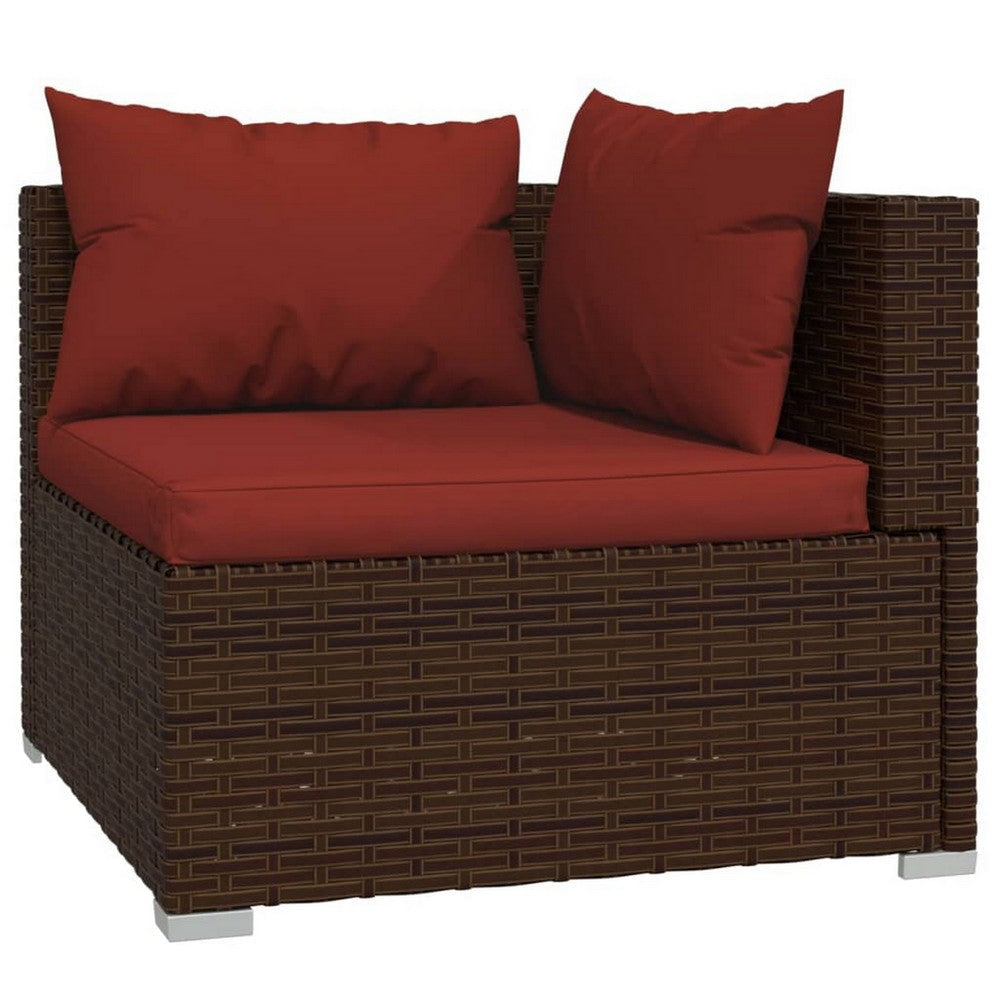 Faye 3pc Outdoor Modular Sofa Set Brown Rattan Powder Coated Steel BM326392