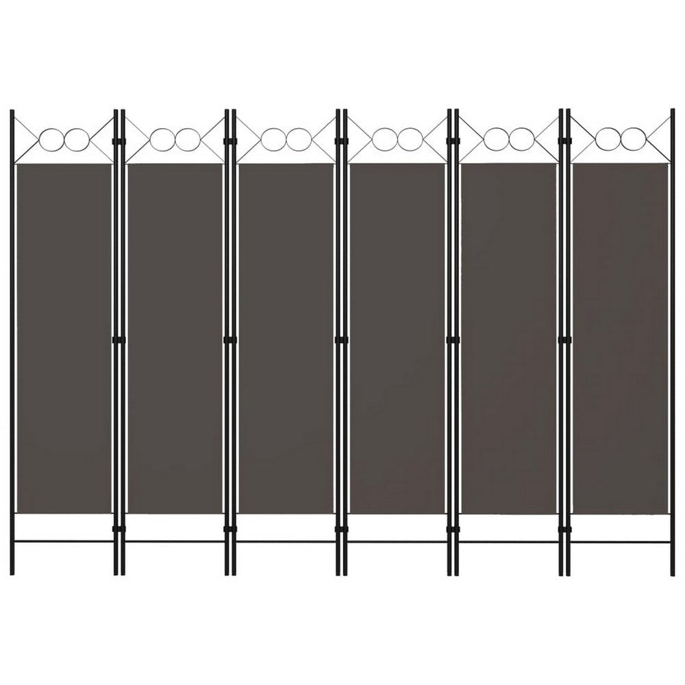 Dina 6 Panel Folding Room Divider Screen, Dark Gray, Black, 95" Tall