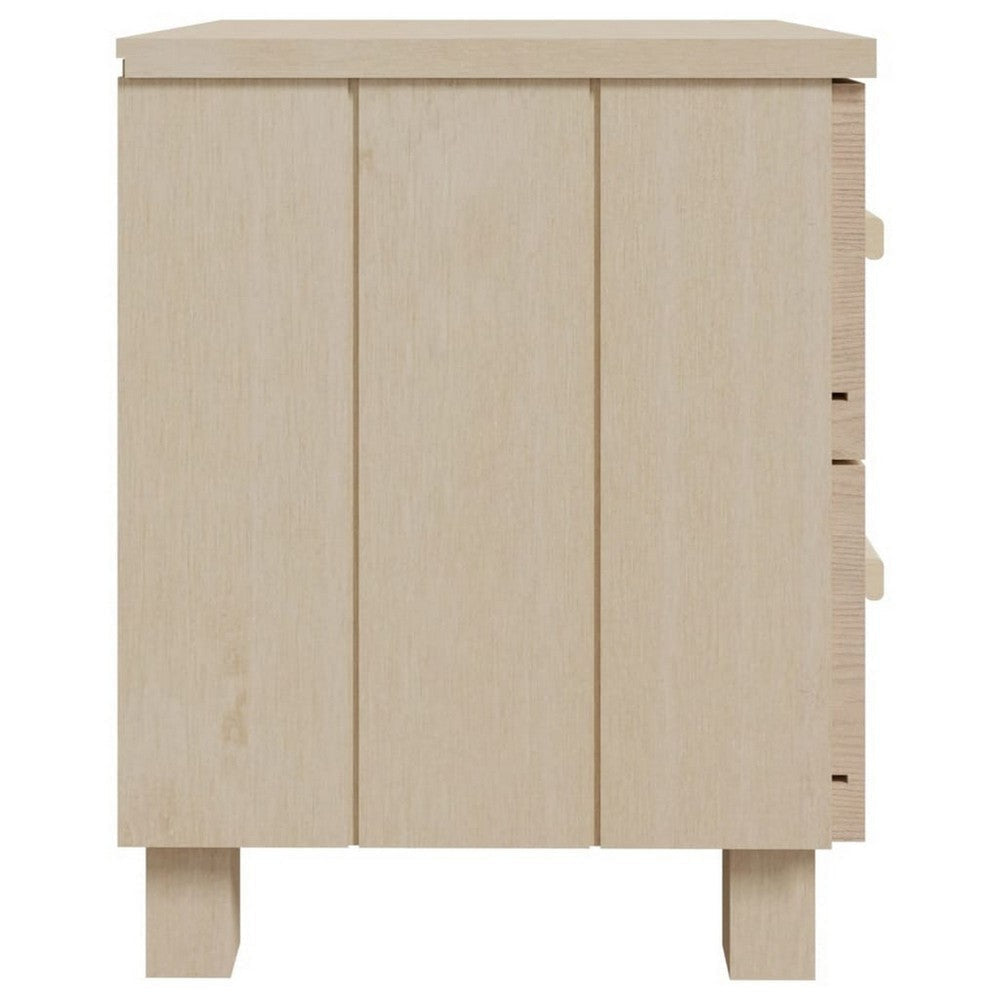 Bedside Nightstand Set of 2 2 Drawers Honey Brown Solid Pine Wood BM326399