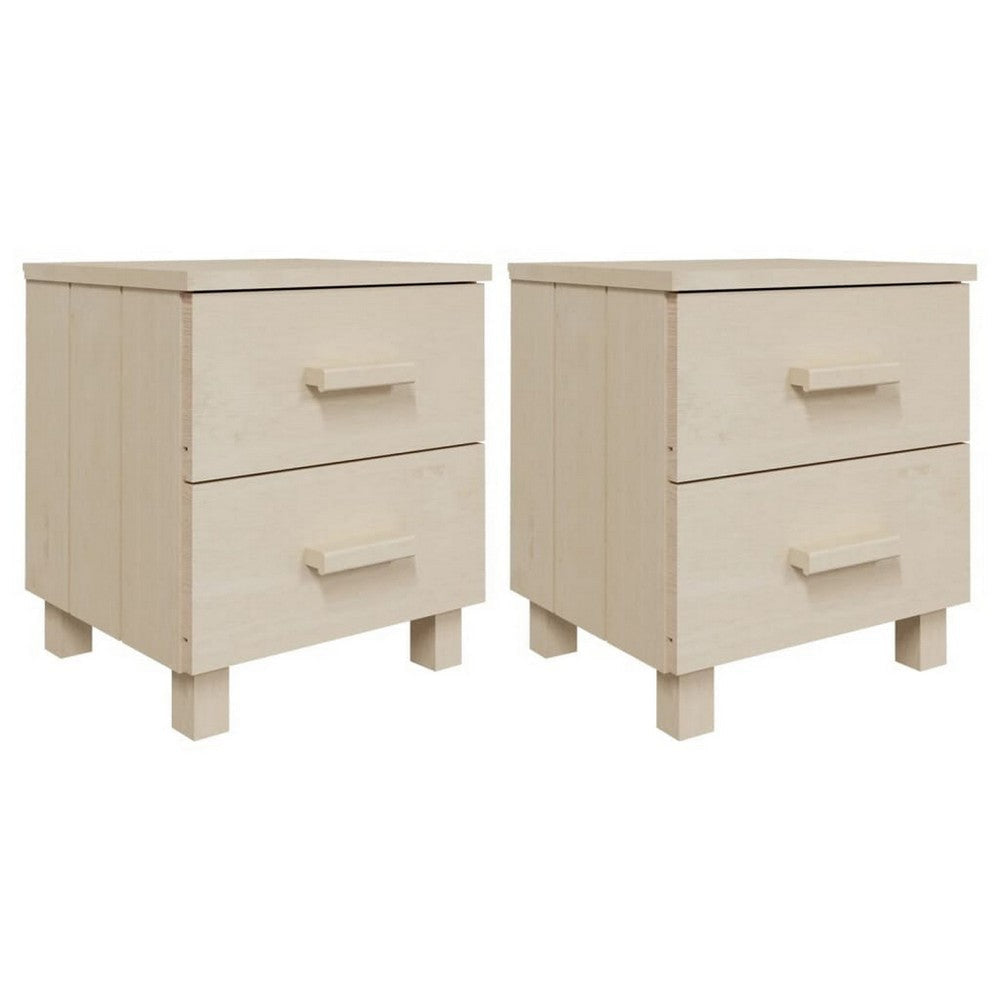 Bedside Nightstand Set of 2, 2 Drawers, Honey Brown Solid Pine Wood