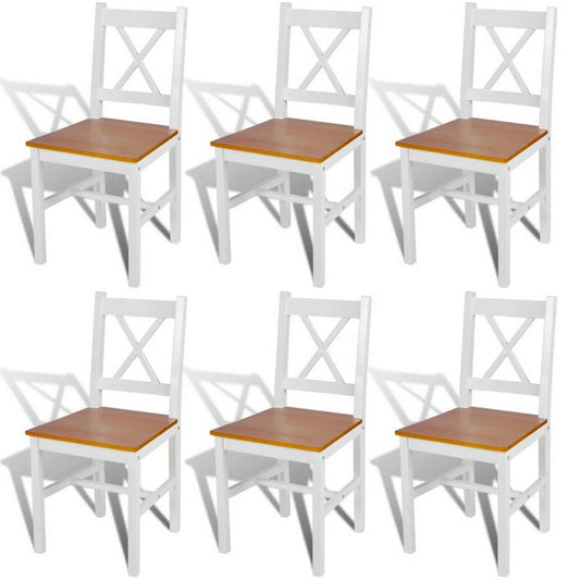 Lipa Dining Side Set of 6, X Back Design, White, Brown Pine Wood