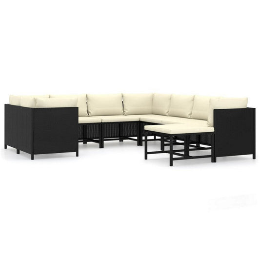 Reno 9pc Outdoor Modular Sofa Set, Ivory Fabric Cushions, Black Rattan