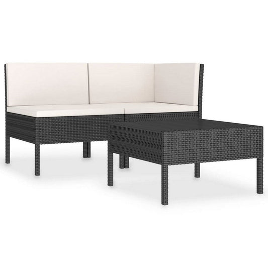 Doja 3pc Outdoor Loveseat and Coffee Table Set, Black Rattan, White