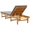 Folding Sun Chaise Lounger Gray Cushion Brown Acacia Solid Wood 79’’ BM326405