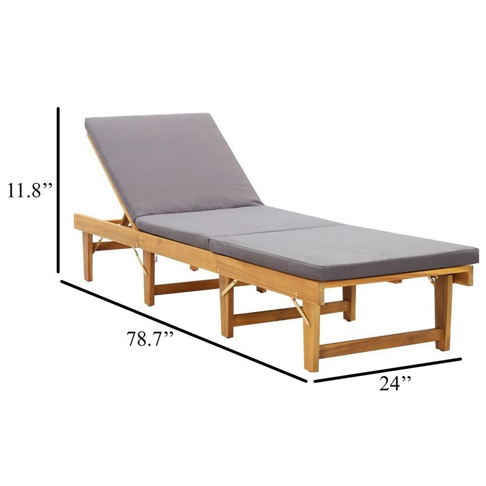 Folding Sun Chaise Lounger Gray Cushion Brown Acacia Solid Wood 79’’ BM326405