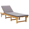 Folding Sun Chaise Lounger, Gray Cushion, Brown Acacia Solid Wood, 79"