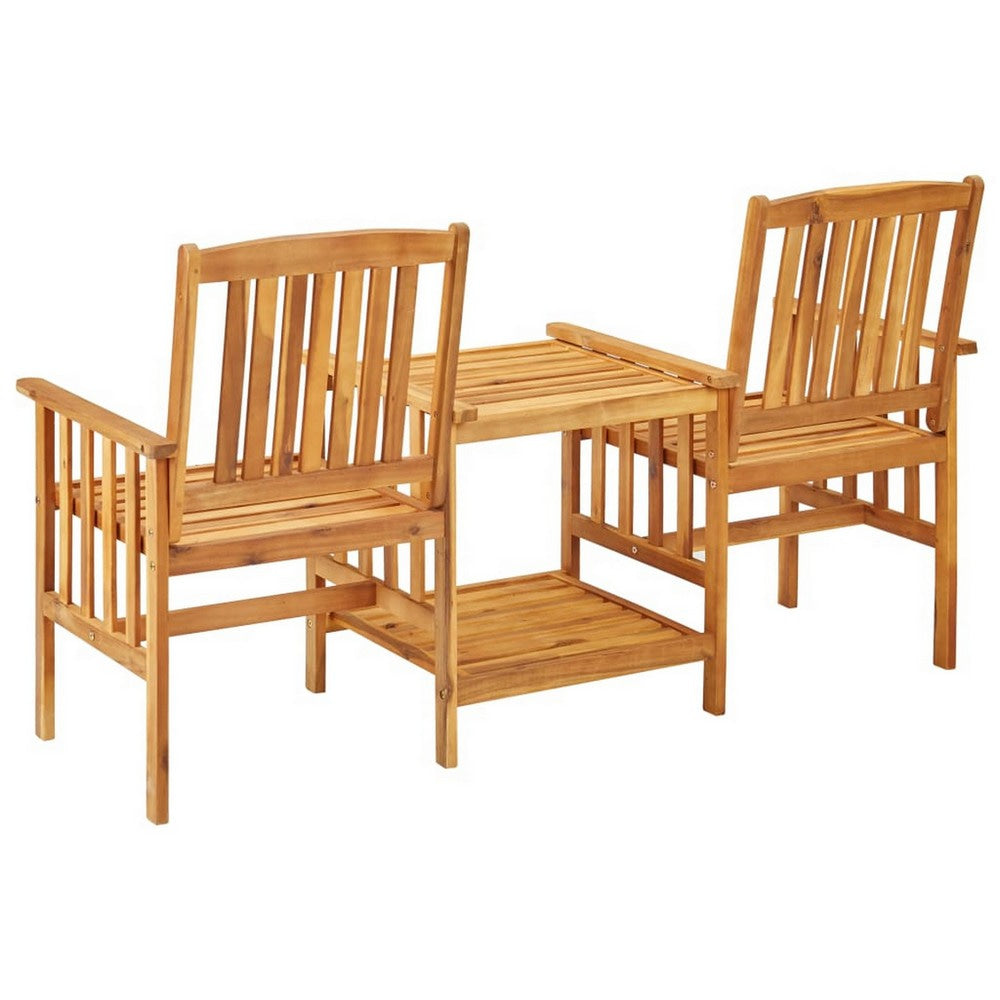 Lola 3pc Balcony Set with 2 Chairs and 1 Tea Table Brown Acacia Wood BM326408