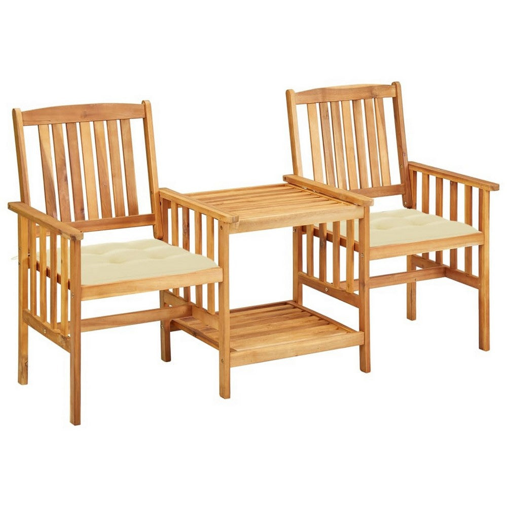 Lola 3pc Balcony Set with 2 Chairs and 1 Tea Table, Brown Acacia Wood