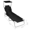 Keli Outdoor Folding Chaise Lounger Canopy Black Polyester 74’’ BM326409