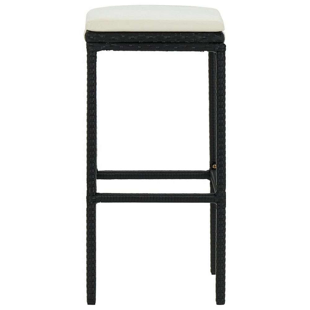 Nyra Outdoor Barstool Set of 2 White Cushions Black Poly Rattan BM326413