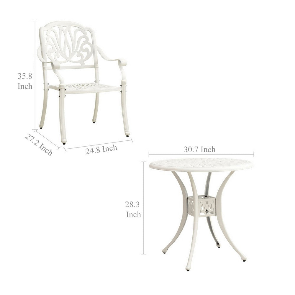 Kasa Outdoor 3pc Bistro Breakfast Set 2 Chairs 1 Table White Metal BM326414