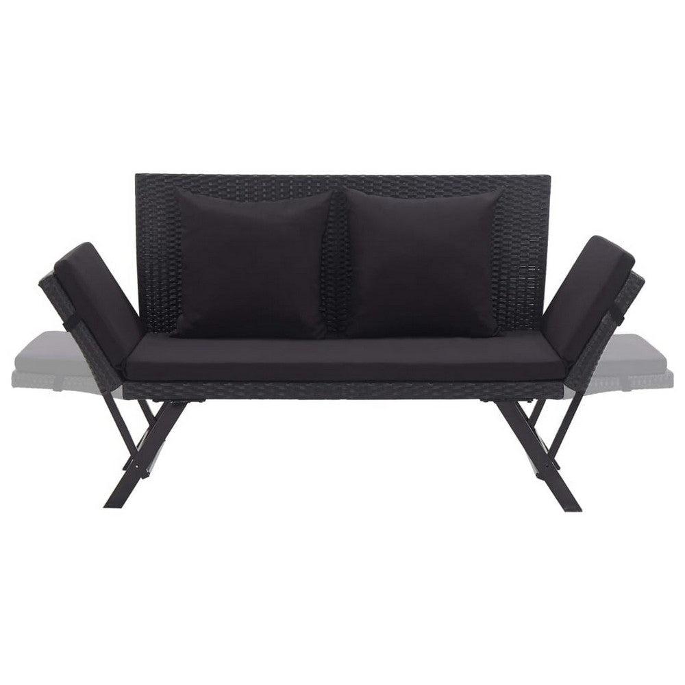 Outdoor Loveseat Bench Black Fabric Cushions Rattan Steel 51’’ BM326417