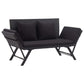 Outdoor Loveseat Bench, Black Fabric Cushions, Rattan, Steel, 51"