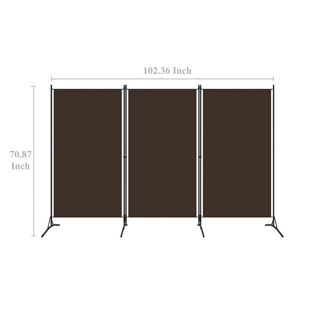 Dina 3 Panel Room Divider Screen Brown Fabric Black Iron 102’’ BM326420