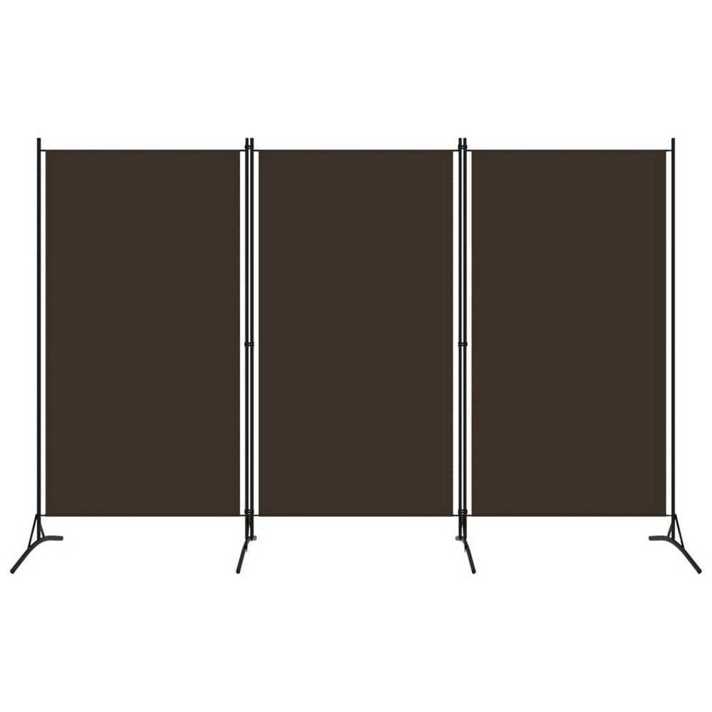 Dina 3 Panel Room Divider Screen, Brown Fabric, Black Iron, 102"