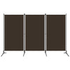 Dina 3 Panel Room Divider Screen, Brown Fabric, Black Iron, 102"