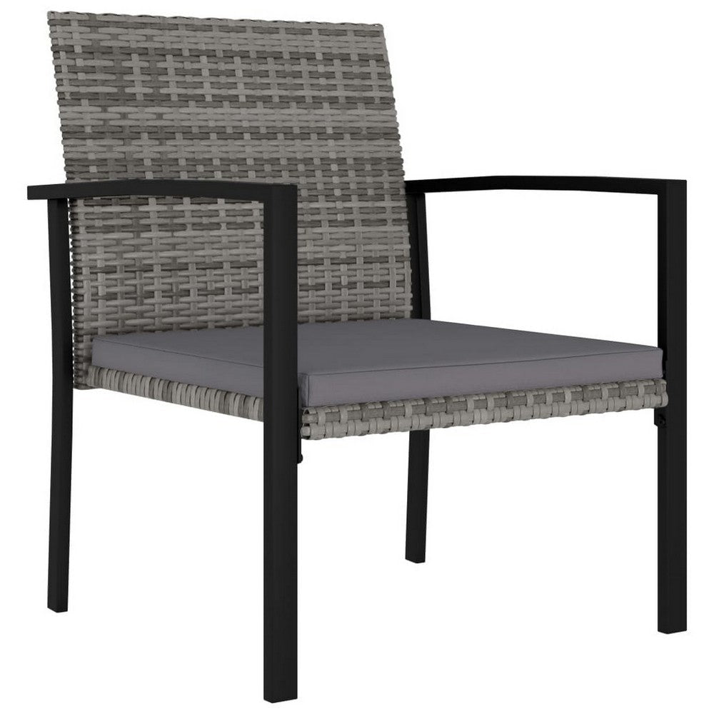 Outdoor Dining Set of 4 | Gray Poly Rattan | Black Steel Frame BM326421