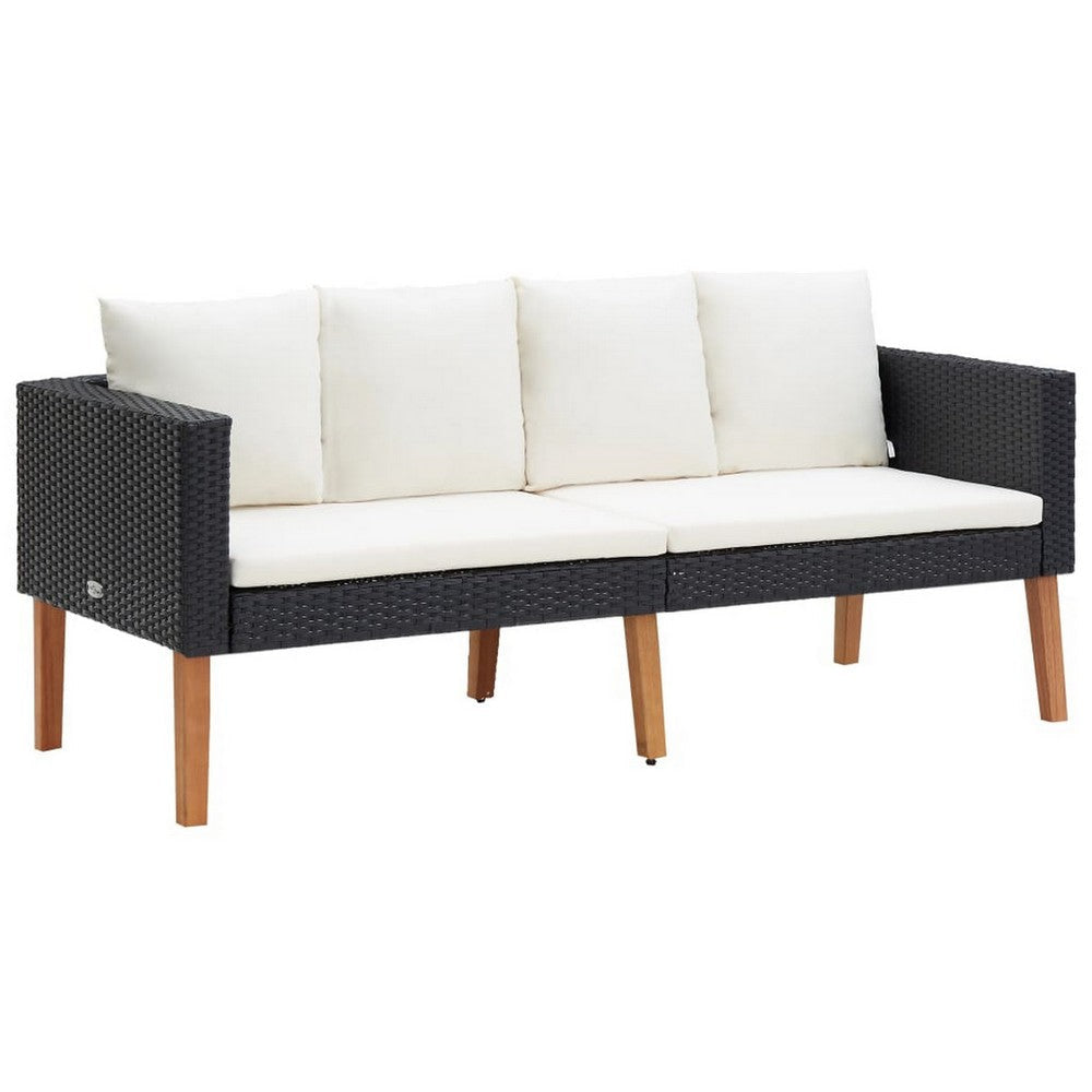 Joy Outdoor 2 Seater Sofa | White Cushion | Black Poly Rattan | 65"