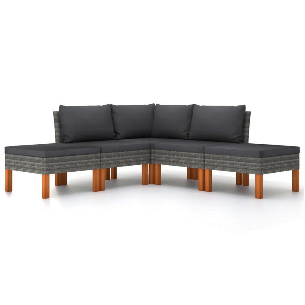 Casey 5pc Outdoor Modular Lounge Sofa Set | Gray Rattan | Brown Wood BM326430