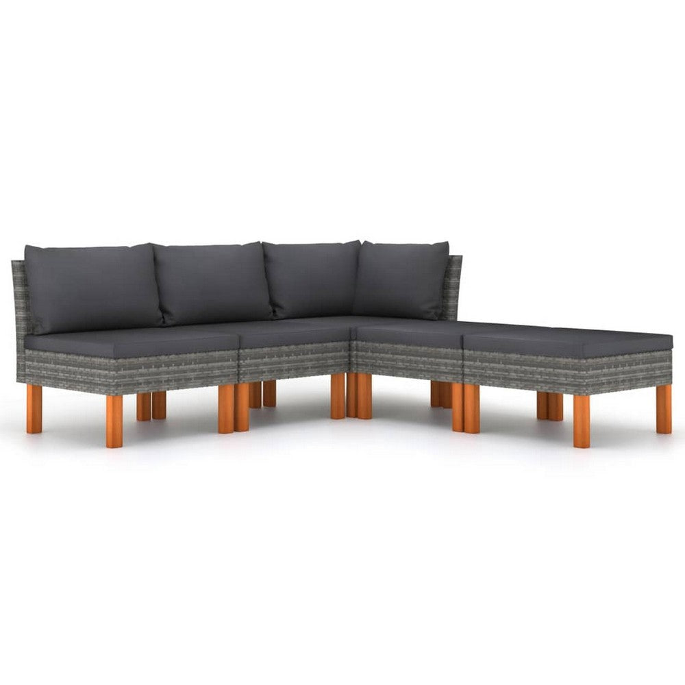 Casey 5pc Outdoor Modular Lounge Sofa Set | Gray Rattan | Brown Wood