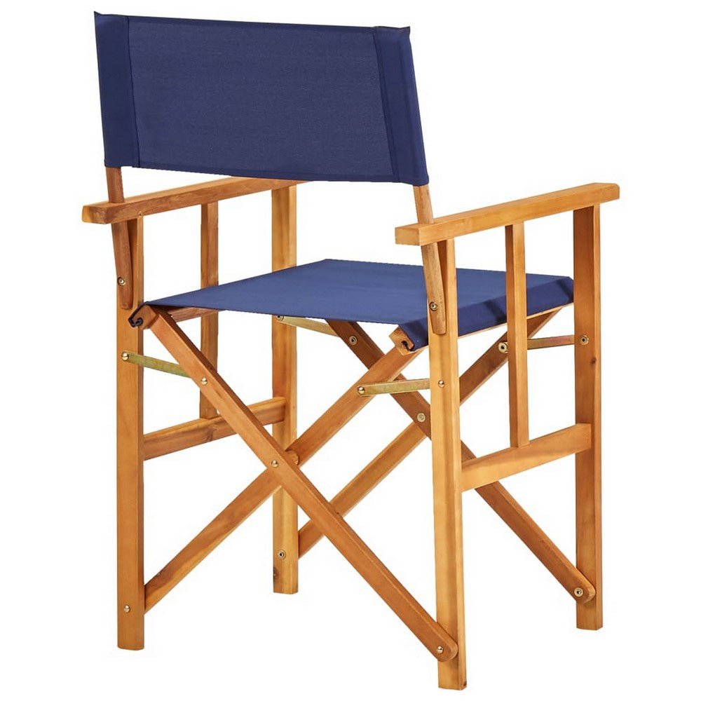 Foldable Accent Director Set of 2 | Brown Acacia Wood | Blue BM326432