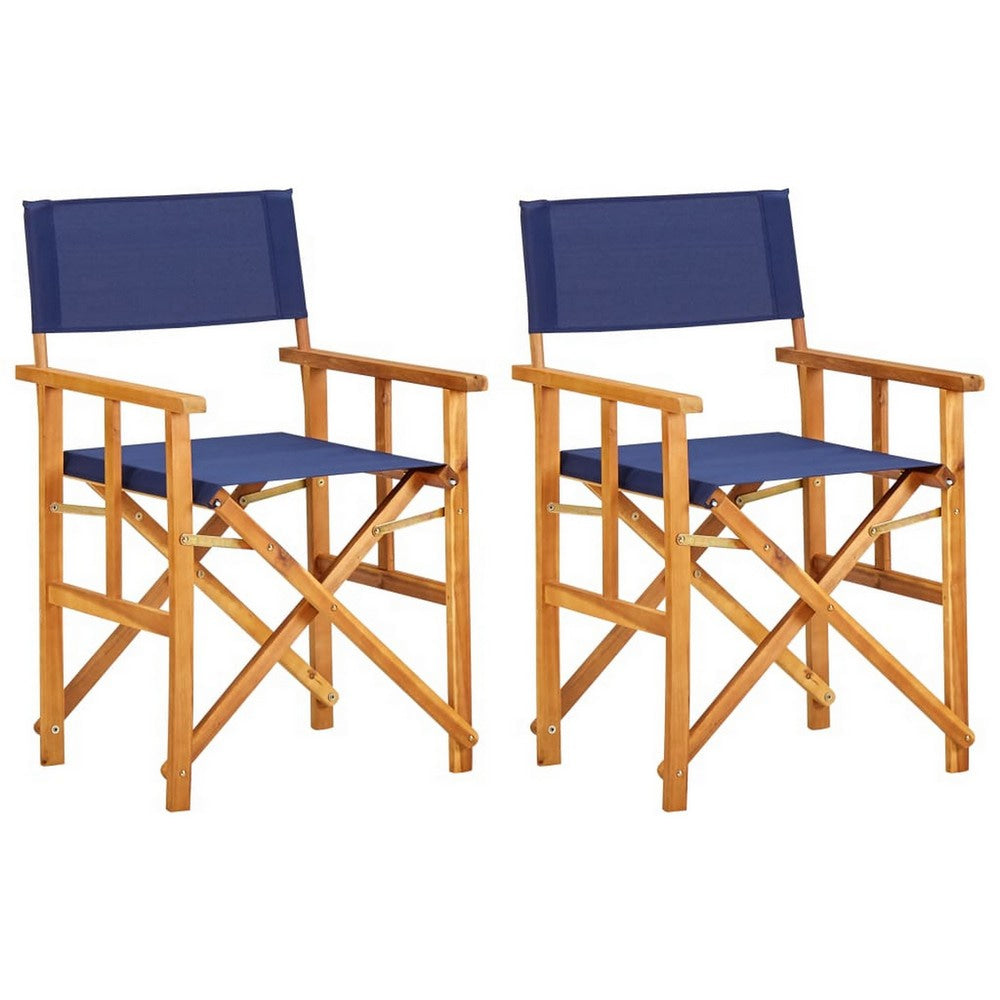 Foldable Accent Director Set of 2 | Brown Acacia Wood | Blue