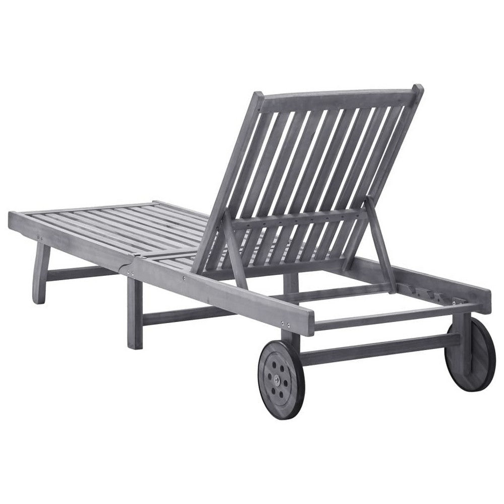 Outdoor Sun Chaise Lounger | Gray Solid Acacia Wood | Casters | 78’’ BM326434