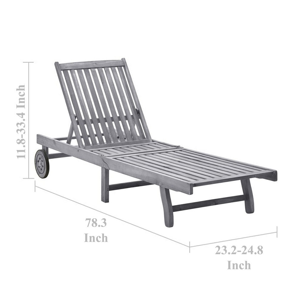 Outdoor Sun Chaise Lounger | Gray Solid Acacia Wood | Casters | 78’’ BM326434