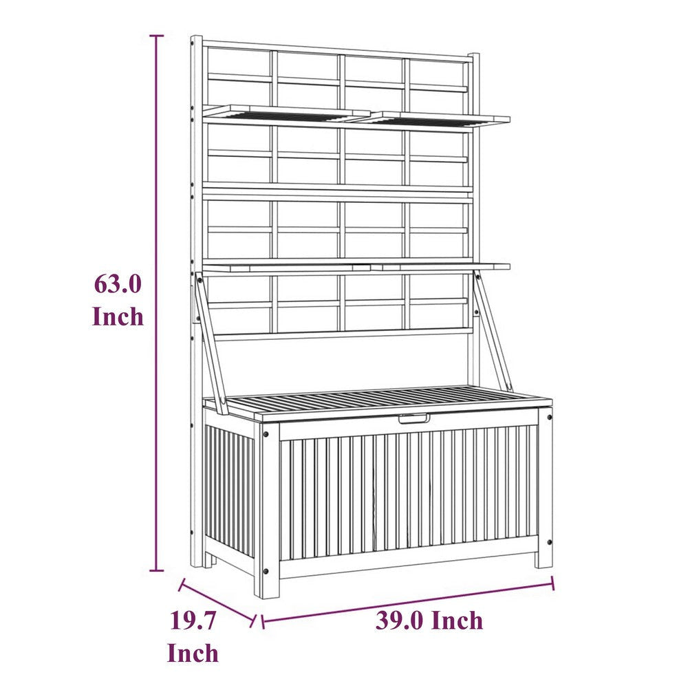 Garden Storage Box with Trellis | Shelves | 63’’ Gray Solid Acacia Wood BM326435