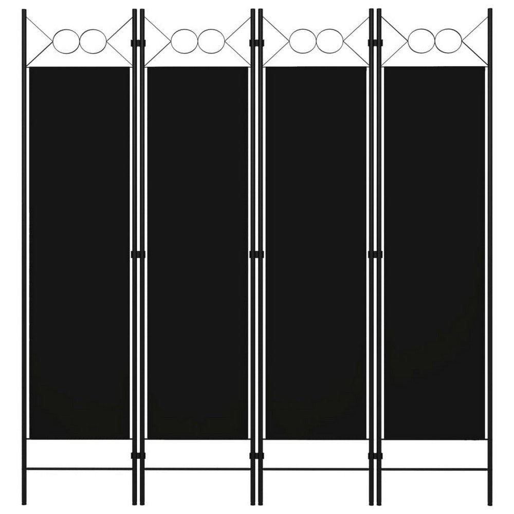 Dina 4 Panel Room Divider Screen | Black Fabric and Iron Frame | 63"