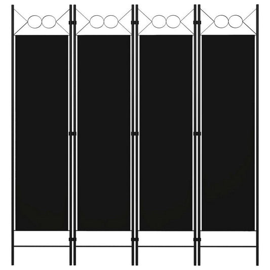 Dina 4 Panel Room Divider Screen | Black Fabric and Iron Frame | 63"