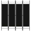 Dina 4 Panel Room Divider Screen | Black Fabric and Iron Frame | 63"