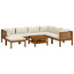 Soma 8pc Outdoor Modular Sofa Set | Ivory Fabric Cushions | Brown Wood