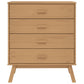 Tall Dresser Chest | 4 Drawers | 30’’ Modern Brown Solid Pine Wood BM326451