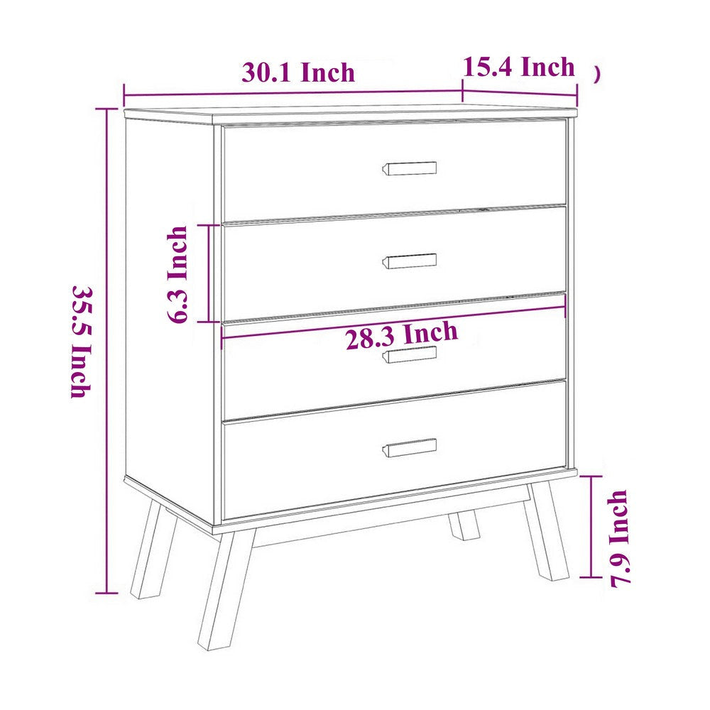 Tall Dresser Chest | 4 Drawers | 30’’ Modern Brown Solid Pine Wood BM326451