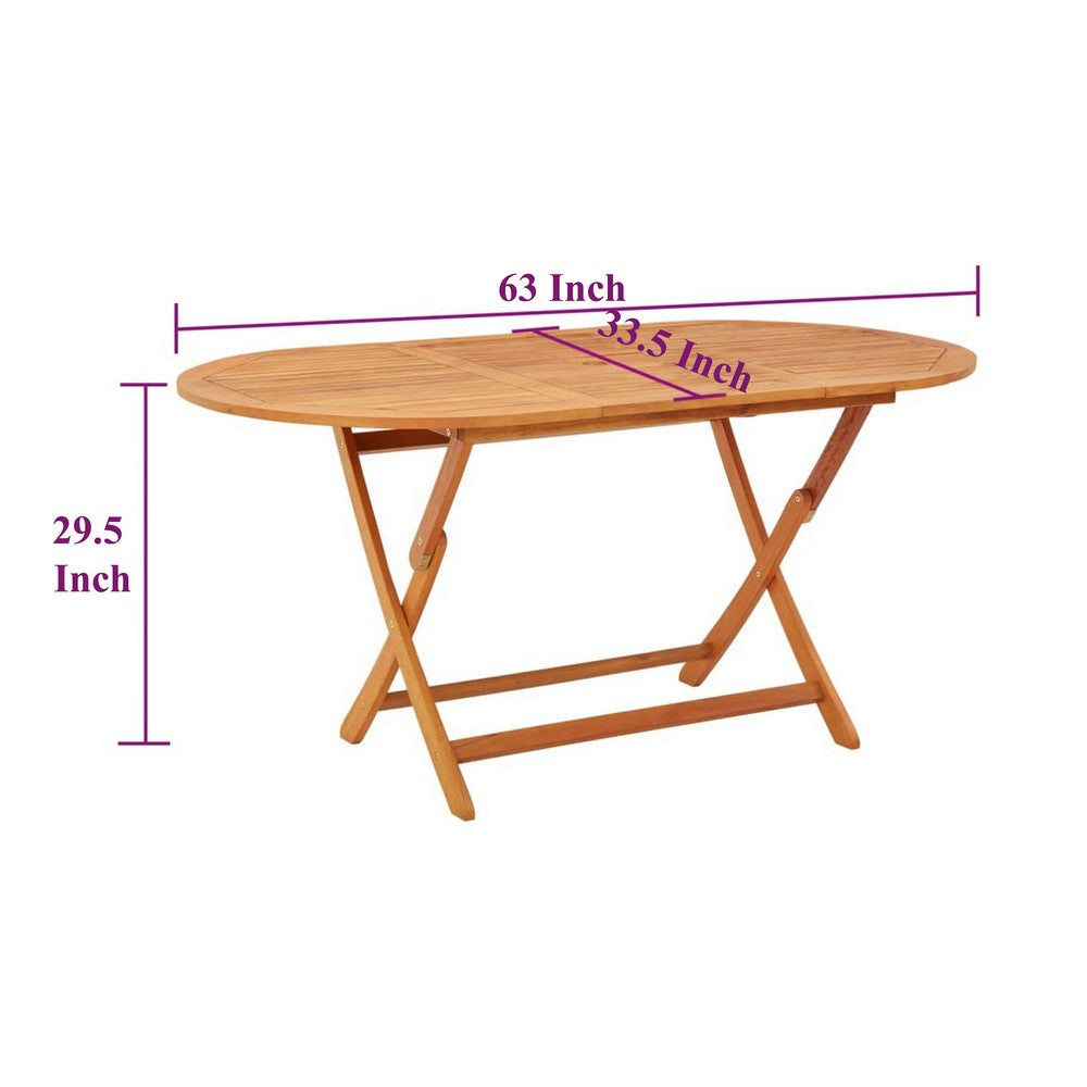 Nila Folding Outdoor Dining Table | 63’’ Slatted Oval Brown Wood Top BM326458