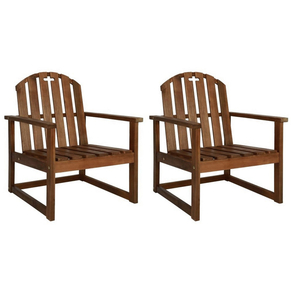 Outdoor Accent Lounge Set of 2 | Slatted Brown Solid Acacia Wood