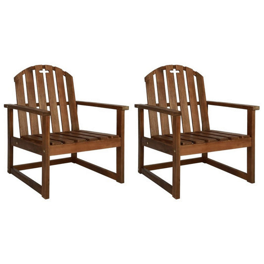 Outdoor Accent Lounge Set of 2 | Slatted Brown Solid Acacia Wood