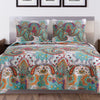 3 Piece Queen Size Cotton Quilt Set with Paisley Print, Teal Blue By Casagear Home