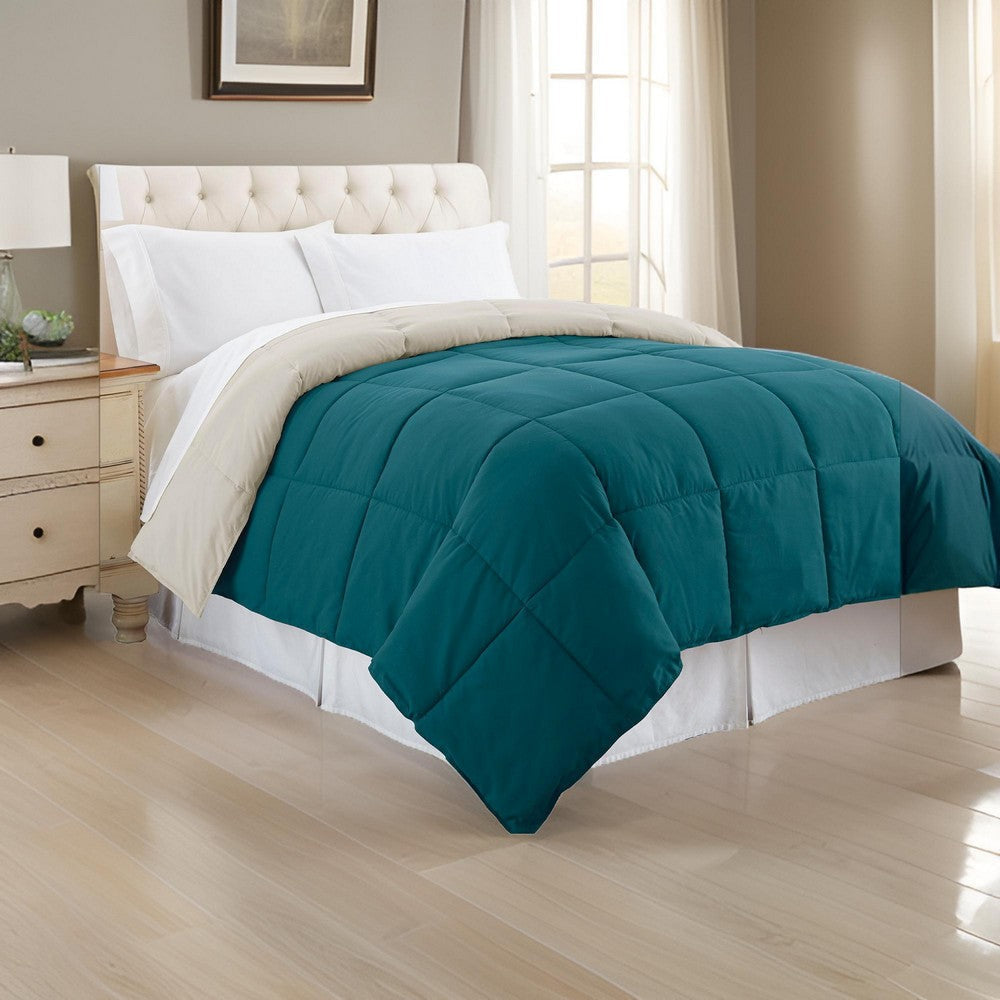 Genoa King Size Box Quilted Reversible Comforter By Casagear Home, Blue and Gray