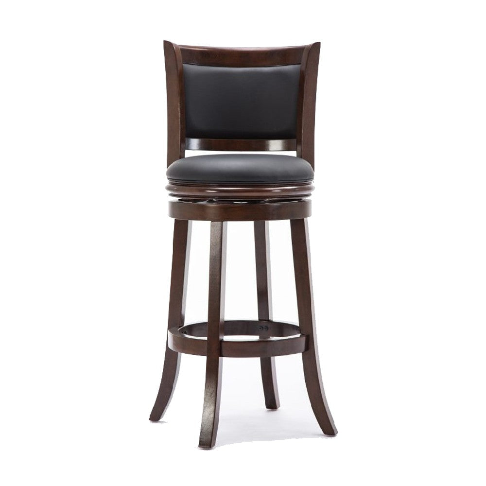 Round Wooden Swivel Barstool with Padded Seat and Back Dark Brown by Casagear Home BM61367