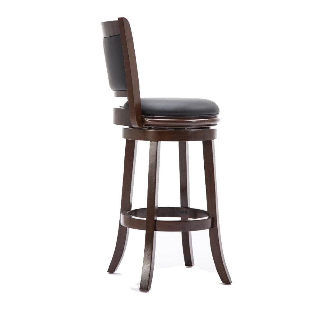 Round Wooden Swivel Barstool with Padded Seat and Back Dark Brown by Casagear Home BM61367