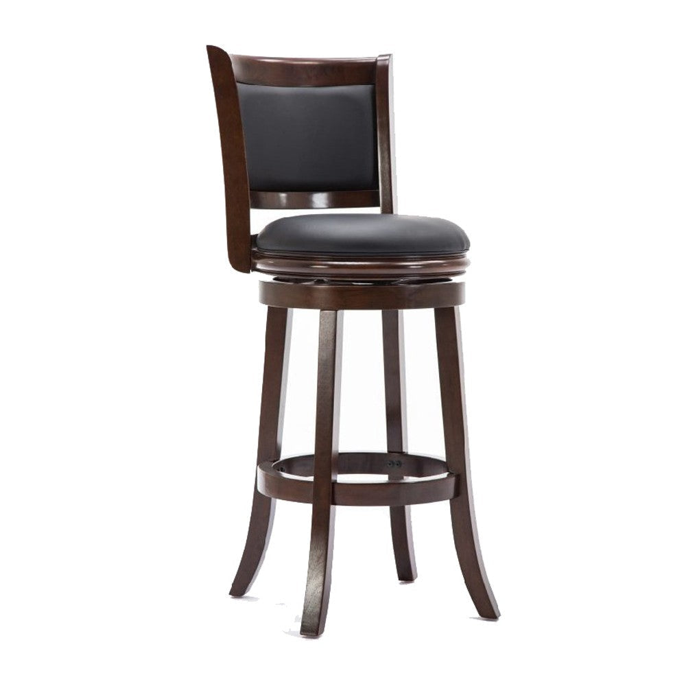 Round Wooden Swivel Barstool with Padded Seat and Back Dark Brown by Casagear Home BM61367