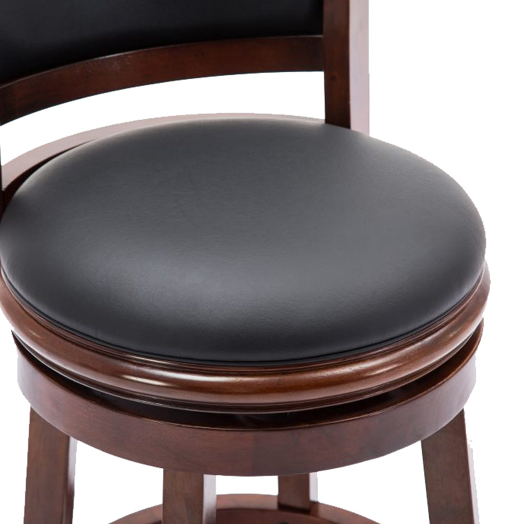 Round Wooden Swivel Barstool with Padded Seat and Back Cherry Brown By The Urban Port BM61369