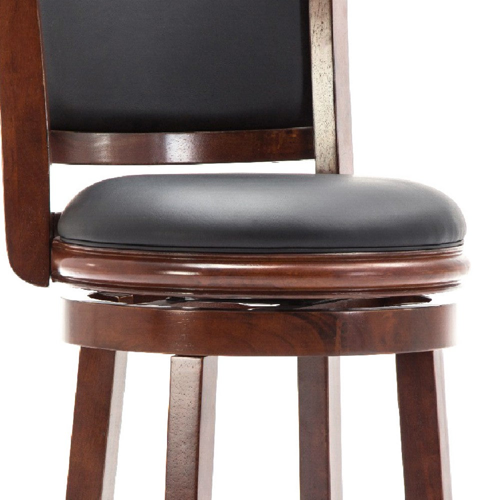 Round Wooden Swivel Barstool with Padded Seat and Back Cherry Brown By The Urban Port BM61369