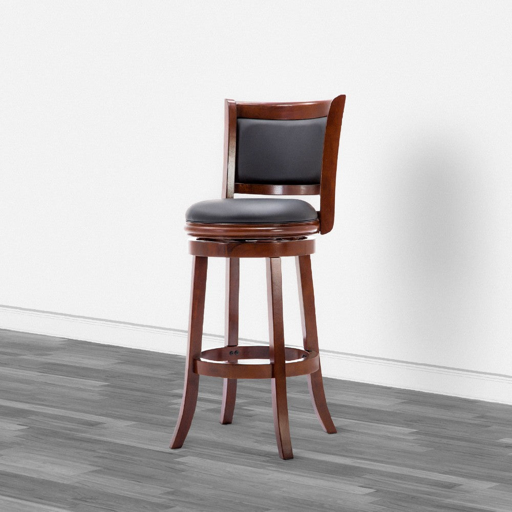 Round Wooden Swivel Barstool with Padded Seat and Back Cherry Brown By The Urban Port BM61369